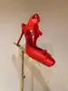 Sandalias de Plataforma Estilo Francés de Satén de Seda con Suela Roja de 5 cm con Tacón Fino y Tacones Altos Elegantes de Ballet para Mujer