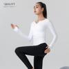 Ropa de Yoga Adelgazante Nuevo Estilo Cuello en V Cómodo Top Fitness Running Deportes Ajustado Transpirable Secado Rápido Camiseta Mangas Largas