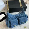 Bolso de Hombro/Axila Multibolsillos Estilo Nuevo Inspirado en Chanel 25C Bolso de Motocicleta Bolso Cruzado Hobo Hippie Bolso de Hombro para Mujer de Moda