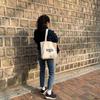Bolsa de Ombro de Lona com Zíper para Cartas de Grande Capacidade para Mulheres Retrô Literária Simples Estudante Comutadora Bolsa Tote Transversal