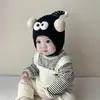 Gorro de punto estilo tejido con forro de algodón para niños, gorro de lana para otoño e invierno, gorro de felpa con protección para las orejas y gorro cálido con diseño de animales para bebés.