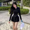Traje de baño de tres piezas de color sólido estilo coreano para mujer, adelgazante, protector solar, traje de baño de buceo, traje de baño de dos piezas conservador con cremallera