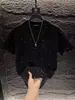 Camiseta de Verão Burnout Flor Strass Cheia de Estrelas para Homens e Mulheres Estilo Americano Manga Curta Lantejoulas Estilo Coreano Legal e Bonito Sensação de Alta Qualidade Peça Pesada