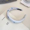 Faixa de Cabelo Elegante de Sarja com Laço Azul Topo Craniano Cartão de Cabelo Doce Moda Faixa de Cabelo Versátil Acessório de Cabeça Novo Estilo
