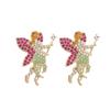 Europeu e americano nova moda bonito colorido diamante flor fada brincos temperamento simples diamante personagem de desenho animado brincos orelha jóias mulheres