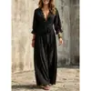 Vestido de Encaje con Cuello en V y Cinturón, Manga de Campana Tres Cuartos, Otoño 2026, Europeo y Americano, Vestido de Otoño para Mujer