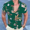 Camisa Masculina Estampa Digital 3D Street Havaiana Folhas Frescas Casual Camisa Masculina Manga Curta Camisa de Exportação