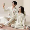 Ropa de Casa Pura de Algodón para Mujer, 100% Algodón, Se Puede Usar Afuera, Atuendo de Pareja, Cárdigan, Solapa, Pijama de Dibujos Animados, Conjunto de Dos Piezas