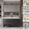 Gabinete de Baño Moderno de Lujo Ligero de Madera Maciza Lavabo Cerámico Integrado Tocador de Baño Lavabo Lavamanos Combinación de Gabinete