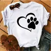 Blusas Femininas Transfronteiriças Patas de Animal Coração Dropshipping Letras Moda Retrô Camiseta Feminina Manga Curta