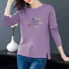 Camiseta de algodão 100% manga longa para mulheres 2024 Outono Nova estilo coreano solta combina com tudo blusa base para mulheres top casual moda
