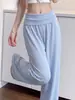 Calça de yoga azul para mulheres, calça casual reta fina de seda gelada para o verão, calça pantalona solta e com bom caimento para pessoas baixinhas