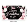 Novos adereços de decoração de aniversário transfronteiriços: Bandeiras decorativas de poliéster 100D, tecido para fundo de aniversário, faixas e dísticos personalizados