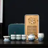 2025 Nuevo Juego de Té de Viaje Ru Kiln Azul y Blanco Una Tetera Seis Tazas Bandeja de Té Elegante Juego Completo Juego de Porcelana Ru Personalización