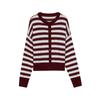 Bc Nanyou Classy Venta al por Mayor Otoño e Invierno Dama Elegante Cuello Redondo Manga Larga Abotonadura Sencilla Lana Tejido de Punto Rayado