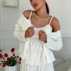 Pijama Nuevo Primavera 2025 Tirantes Manga Larga Cárdigan Ropa Exterior para Dama Pantalones Conjunto de Tres Piezas Moda Ropa para el Hogar de Dama