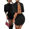 Nuevo Vestido Mini de Verano para Mujer Estilo Y2K Color Sólido Cuello Alto Sexy Espalda Descubierta Ceñido a la Cintura Fruncido Ajustado