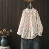 Camisa casual de manga larga para mujer con estampado floral de lunares coloridos, corte holgado, versátil, top con estampado artístico, blusa de estilo relajado