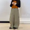 Pantalones largos casuales segmentados de diseño de nicho para niños Aimo Beibei, pantalones cargo anchos de estilo coreano para niñas con bolsillo lateral