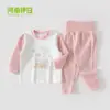 Conjunto de Pijama Ecológico de Seda Outono e Inverno para Crianças, Conjunto de Duas Peças para Bebê Outono com Mangas Longas e Calças Longas de Cintura Alta para Proteger a Barriga