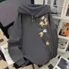 Moletom com Capuz Estampa Folha de Bordo Retro Americano para Homens e Mulheres, Solto e Versátil, Forrado com Fleece e Espessado, Jaqueta Tendência Outono e Inverno
