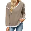 Amazon EU E-commerce Transfronterizo 2026 Otoño/Invierno Nuevo Color Block Cuello V Holgado Manga Larga Camiseta Sudadera para Mujer