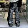 Jeans pretos e cinzas patchwork com estampa de estrelas por toda parte, estilo vibe retrô americano, calça longa masculina de rua, corte reto folgado