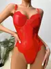 Comercio Exterior Transfronterizo Europeo y Americano Nueva Ropa Interior Sexy para Mujer de Cuero Patentado con Encaje Hueco Mono Traje Sexy Venta al por Mayor