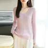 Início do outono 60 contagens lã fina feminina gola redonda estilo coreano versátil manga longa camisa base suéter de tricô top fino