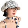 Boina Artista Listrada Estilo Coreano para Mulheres, Primavera, Verão e Outono, Boné Newsboy Bico de Pato Emagrecedor, Novo Chapéu Versátil de Proteção Solar