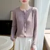Cardigan de Tricô Canelado com Gola Redonda Estilo Francês Outono Inverno Feminino Emagrecedor Manga Longa Versátil