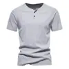 Cuello Redondo Fitness Casual Secado Rápido Color Sólido Elástico Ajuste Delgado Camiseta de Capa Base Estilo Americano Camisa Henley Manga Corta Mallas para Hombre