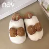 Hamuding Tricô Doce Laço Feminino Inverno Bolinhas Bloco de Cores Touca Chinelos de Algodão Casa Sola Grossa Com Veludo Sapatos Quentes