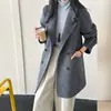 Estilo de Oficina Chaqueta de Traje de Lana Doble Faz para Mujer Otoño Invierno Nuevo Estilo Temperamento Abrigo de Lana Beige Gris Morado