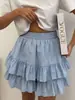 Moda Femenina Estilo Europeo y Americano Nuevo Primavera/Verano 2026 Elegante Color Sólido Cintura Alta Diseño de Encaje Sexy Falda con Pantalón Corto en Capas para Mujer