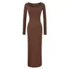 Estilo Coreano Sexy Ajustado Manga Larga Chica Atrevida Cuello en U Chic Simple Estilo Americano Vestido de Punto Estilo Temperamento Ceñido a la Cadera Falda Larga