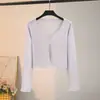 Nuevo Cárdigan de Punto de Seda Helada con Ribete de Encaje para Mujer, Ropa Corta Protectora del Sol, Camisa para Aire Acondicionado Combinada con un Vestido Camisola Blanco