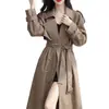 Gabardina color caqui estilo británico para mujer, nuevo modelo primavera y otoño 2026, abrigo de longitud media de alta gama con un look elegante para personas petite