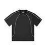 240g Bloques de Color Marca de Moda Hombro Caído Cuello Redondo Manga Corta Versátil Bordado Estampado Unisex Holgado Moda Casual