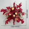 Arreglos de flores artificiales para bodas, arreglos florales para decoración de pasillo, decoraciones de escaparate de compromiso con temática de bosque, arreglos de escena de boda de color rojo rosa