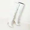 Botas longas de salto alto plus size transfronteiriças para outono e inverno, botas slip-on de cor sólida acima do joelho para mulheres, bico fino, sola de borracha macia, salto fino, leves