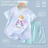Nova roupa fofa de desenho animado legal para meninas, conjunto de manga curta de seda gelada de secagem rápida, camiseta e shorts para usar em casa no verão