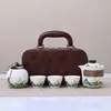 Juego de Té Portátil para Viaje con Porcelana Blanca Jade, Estuche de Cuero, Taza de Servicio Rápido, Tetera para Acampar al Aire Libre, Regalo Kung Fu