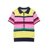 ZA Europa Transfronteiriça Comércio Exterior Moda Feminina AliExpress Venda Quente Moda Verão Versátil Cor Listrada Manga Curta Malha