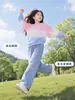 Conjunto de Sudadera con Degradado para Niñas Dopamina Casual Nicho Superior Holgado Manga Larga Jeans de Pierna Ancha para Niños Nuevo