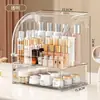 Caixa de armazenamento de cosméticos à prova de poeira, prateleira com gaveta para produtos de skincare e batom na mesa de maquiagem, caixa transparente de acrílico