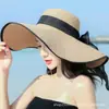 Sombrero de Paja para Mujer, Sombrero de Sol de Verano, Estilo Coreano, Moderno, para la Playa, Ala Ancha, Protector Solar Anti-UV, Plegable, Sombrero de Playa