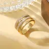 Venda Quente Transfronteiriça Novo Anel Cruzado Bicolor Transfronteiriço da Amazon Anel Cruzado de Zircônio com Múltiplas Fileiras de Cobre Banhado a Ouro Imitação para Mulheres