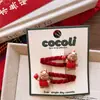 Nuevo Clip para el Cabello de Tela Rojo Terciopelo de Año Nuevo para Niñas con Diseño de Animales de Dibujos Animados, Suave con el Cabello, Set de Goma para el Cabello y Clip