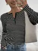 Amazon Europeo y Americano Transfronterizo 2026 Otoño Tk Nueva Camiseta Casual de Moda con Rayas Suelta de Manga Larga para Mujer